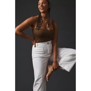 Anthropologie Maeve The Colette Wide Leg Crop Jeans White High Rise 34  Stretch